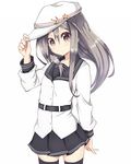  amano_kouki black_legwear cosplay cowboy_shot grey_eyes grey_hair hat hibiki_(kantai_collection) highres kantai_collection long_hair long_sleeves looking_at_viewer revision school_uniform serafuku skirt solo star thighhighs verniy_(kantai_collection) verniy_(kantai_collection)_(cosplay) zuihou_(kantai_collection) 