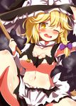  bad_id bad_pixiv_id banned_artist blonde_hair blush braid breasts broom hair_ribbon hat kirisame_marisa kisaragi_zwei large_breasts long_hair navel one_eye_closed open_mouth revision ribbon shirt single_braid skirt solo tears torn_clothes torn_shirt touhou yellow_eyes 