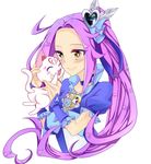  animal blue_choker blue_dress blush cat choker closed_mouth cure_beat dress eyelashes hair_ornament happy heart heart_hair_ornament hummy_(suite_precure) kurokawa_eren long_hair magical_girl meisuke_(kan) non-web_source ponytail precure puffy_sleeves purple_hair seiren_(suite_precure) side_ponytail simple_background smile solo suite_precure upper_body white_background wrist_cuffs yellow_eyes 