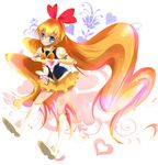  blonde_hair blue_eyes blush boots cosplay cure_honey cure_honey_(cosplay) dokidoki!_precure eyelashes hair_ornament hair_ribbon happinesscharge_precure! happy haru_(nature_life) heart knee_boots kneehighs long_hair looking_at_viewer precure puffy_sleeves red_ribbon regina_(dokidoki!_precure) ribbon shirt skirt smile solo very_long_hair vest wrist_cuffs yellow_skirt 