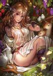  animal bird blonde_hair braid breasts bunny cleavage deer food fruit grapes hair_ornament jewelry large_breasts long_hair looking_at_viewer matsuda_(matsukichi) necklace original see-through sitting smile solo very_long_hair 