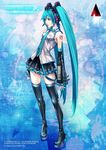  1girl bare_shoulders blue_hair detached_sleeves hatsune_miku long_hair necktie nomura_tetsuya official_art sleeveless square_enix thighhighs tie twintails very_long_hair vocaloid 