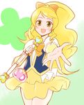  arakawa_tarou blonde_hair blush cure_honey earrings eyelashes happinesscharge_precure! happy highres jewelry long_hair looking_at_viewer magical_girl oomori_yuuko open_mouth precure puffy_sleeves shirt skirt smile solo vest wrist_cuffs yellow_eyes yellow_skirt 
