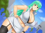  1girl breasts capcom dutch_angle garter_straps green_eyes green_hair kawanuma_uotsuri large_breasts long_hair morrigan_aensland thighhighs vampire_(game) 