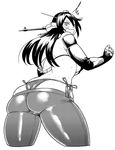  1girl ass blush breasts curvy greyscale headgear huge_ass kantai_collection large_breasts long_hair looking_back monochrome nagato_(kantai_collection) open_mouth panties plump skin_tight solo standing sweat synecdoche thick_thighs thighs thong underboob underwear wide_hips 