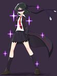  bad_id bad_pixiv_id cosplay eyelashes full_body green_hair happy jacket kill_la_kill kohinata_miku lydian_academy_uniform necktie purple_background sanageyama_uzu sanageyama_uzu_(cosplay) school_uniform senki_zesshou_symphogear shirt shoes short_hair simple_background skirt smile socks solo standing trait_connection white_shirt yamabuki_hiiro 