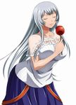  1girl breasts chouun_shiryuu eyes_closed ikkitousen large_breasts long_hair official_art smile solo white_background white_hair 
