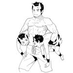  3boys anger_vein brothers carrying carrying_under_arm fangs horns male male_focus monochrome monster_boy multiple_boys muscle oni original shirtless siblings youkai zngo 