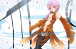  bad_id bad_pixiv_id bare_shoulders black_legwear breasts center_opening cleavage detached_sleeves elbow_gloves fingerless_gloves gloves guilty_crown hair_ornament hairclip highres long_hair looking_at_viewer navel open_mouth pink_hair red_eyes solo thighhighs yuzuriha_inori 