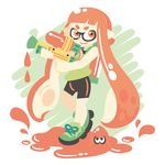  1girl domino_mask female ink inkling long_hair mask nintendo orange_eyes orange_hair pointy_ears smile splatoon squid tentacle_hair twintails 