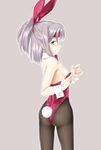  animal_ears ass back-seamed_legwear bad_id bad_pixiv_id bow bowtie brown_eyes bunny_ears bunny_tail bunnysuit detached_collar ekibyou from_behind kantai_collection pantyhose ponytail seamed_legwear short_hair silver_hair tail wrist_cuffs zuihou_(kantai_collection) 
