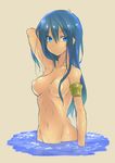  black_hair blue_eyes free! genderswap genderswap_(mtf) long_hair memeo_(candy_house) nanase_haruka_(free!) navel nude solo water wet 