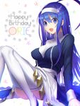  ahoge banned_artist blue_eyes blue_hair hairband happy_birthday open_mouth orie_(under_night_in-birth) solo thighhighs under_night_in-birth yusano 