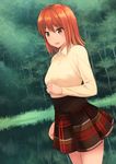  akatsuki_miho akemiho_tabi_nikki bad_id bad_pixiv_id blush brown_eyes cowboy_shot kouno_hikaru nature open_mouth orange_hair pond reflection short_hair skirt solo water 