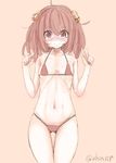  bikini blush brown_eyes brown_hair hakano_shinshi micro_bikini motoori_kosuzu short_hair swimsuit touhou two_side_up 