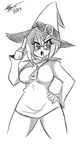 bad_id bad_tumblr_id bigdead93 breasts choker cropped_legs demon_girl demon_mages glasses greyscale hat high_collar highres large_breasts monochrome semi-rimless_eyewear sketch solo succubus tess_tesryon under-rim_eyewear witch_hat zipper 