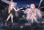  angel_and_devil bad_id bad_pixiv_id bare_shoulders barefoot breasts crying crying_with_eyes_open dual_persona guilty_crown hair_ornament hairclip highres long_hair multiple_girls noala partially_submerged pink_hair red_eyes tears twintails wings yuzuriha_inori 