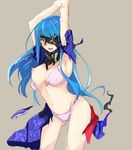  arms_up blindfold blue_hair blush bra breasts highres large_breasts long_hair looking_at_viewer mafuyu_no_mo navel nipples ole_tower one_eye_covered open_mouth panties pink_bra pink_panties red_eyes saliva simple_background sketch solo spanner_(ole_tower) spanner_m36_(ole_tower) tongue torn_bra torn_clothes underwear 