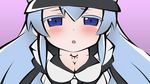  1girl akame_ga_kill! blue_eyes blue_hair blush breasts chibi colored_eyelashes esdeath esdese hat large_breasts long_hair solo square_enix tattoo uniform 