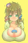  :&gt; between_breasts blue_eyes blush breasts brown_hair chibi cleavage covered_nipples free! genderswap genderswap_(mtf) green_eyes hazuki_nagisa highres huge_breasts long_hair matsuoka_gou matsuoka_rin memeo_(candy_house) merchandise nanase_haruka_(free!) omanjuu_mascot ponytail ryuugazaki_rei short_hair smile tachibana_makoto 