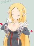  1girl artist_request blonde_hair blush breasts cleavage disgaea eyes_closed healer large_breasts pointy_ears 