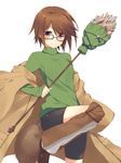  aussa brown_eyes brown_hair duel_monster glasses holding ite_fuji looking_at_viewer short_hair shorts smile solo staff yuu-gi-ou 