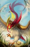  beak bird claws feathered_wings feathers gen_1_pokemon highres mega_pidgeot mega_pokemon no_humans pidgeot pidgey pokemon pokemon_(creature) red_eyes sa-dui signature wings 