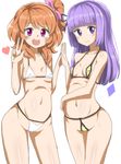  aikatsu! aikatsu!_(series) bikini bow brown_hair hikami_sumire kaosu_nigou long_hair micro_bikini multiple_girls one_side_up oozora_akari pink_bow purple_eyes purple_hair red_eyes swimsuit 