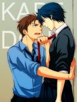  1girl blue_hair blue_shirt brown_hair gekkan_shoujo_nozaki-kun hori_masayuki kashima_yuu necktie necktie_grab neckwear_grab reverse_trap school_uniform shirt short_hair zum 