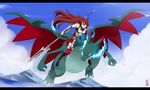  armor charizard fire_emblem fire_emblem:_kakusei fly lance long_hair mega_charizard_x mega_pokemon nintendo pokemon polearm red_eyes red_hair sky super_smash_bros. tiamo weapon 