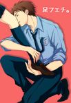  brown_hair foot_worship gekkan_shoujo_nozaki-kun hori_masayuki out_of_frame school_uniform short_hair skirt solo_focus translated zum 