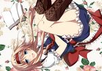  alice_margatroid ascot blonde_hair blue_eyes book boots flower long_hair open_mouth sash smile solo thighs touhou yamasuta 