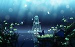  amemura_(caramelo) bug butterfly hatsune_miku insect long_hair reflection sitting solo twintails vocaloid wariza water 