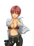  1girl bodysuit breasts cleavage gantz gun kishimoto_kei large_breasts red_hair short_hair solo underboob weapon 