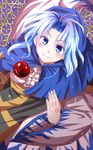  blue_eyes blue_hair blue_nails highres hood jewelry kesa kumoi_ichirin myouga_teien nail_polish pendant short_hair sketch smile solo touhou 