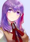  eyelashes fate/stay_night fate_(series) hair_ribbon long_hair matou_sakura ogino_atsuki purple_eyes purple_hair ribbon solo 
