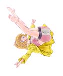  barefoot bike_shorts blue_eyes brown_hair gundam gundam_build_fighters gundam_build_fighters_try hoshino_fumina jacket midriff ponytail solo sports_bra tamago_tomato 