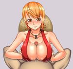  1girl breasts brown_eyes censored large_breasts looking_at_viewer nami nami_(one_piece) one_piece orange_hair paizuri penis pov rasen_kyuuri 