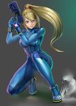  bad_id bad_pixiv_id blonde_hair blue_eyes bodysuit breasts gun lips long_hair medium_breasts metroid one_knee ponytail samus_aran shijima_(tanfn) solo super_smash_bros. weapon zero_suit 