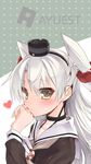  amatsukaze_(kantai_collection) bankoku_ayuya blush choker gloves hair_tubes hand_to_own_mouth heart ios_wallpaper jewelry kantai_collection long_hair looking_at_viewer ring sailor_collar single_glove solo two_side_up upper_body wallpaper wedding_band white_gloves white_hair yellow_eyes 