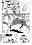  ass bent_over blush butt_crack comic cookie curtains elbow_gloves eyes_closed food gloves greyscale japanese_clothes kantai_collection kariginu long_hair microskirt monochrome open_mouth pleated_skirt rensouhou-chan ryuujou_(kantai_collection) school_uniform serafuku shimakaze_(kantai_collection) shirt skirt sleeveless sleeveless_shirt smile striped striped_legwear sweat thighhighs thong torn_clothes translation_request twintails visor_cap window yuuutsu_shan 