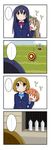  4girls 4koma :3 bird_scarer blazer bokura_wa_ima_no_naka_de bottle comic hiding hoshizora_rin jacket koizumi_hanayo love_live! love_live!_school_idol_project minami_kotori miyako_hito multiple_girls open_mouth otonokizaka_school_uniform scarecrow scared school_uniform simple_background sonoda_umi spoken_ellipsis sweat trembling water_bottle |_| 