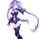  1girl blue_eyes bodysuit breasts choujigen_game_neptune cleavage hair_ornament kami_jigen_game_neptune_v large_breasts leotard neptune_(choujigen_game_neptune) neptune_(series) official_art purple_hair purple_heart solo symbol-shaped_pupils 