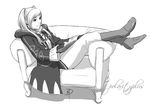  armchair book boots chair cloak coat crossed_ankles daniel_macgregor female_my_unit_(fire_emblem:_kakusei) fire_emblem fire_emblem:_kakusei greyscale hood hood_down knee_boots light_smile long_hair monochrome my_unit_(fire_emblem:_kakusei) reading reclining solo twintails 