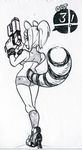  alex_ahad alternate_costume animal_ears ass boots crop_top from_behind gun handgun high_heel_boots high_heels highres knee_boots long_hair looking_back metroid midriff monochrome ponytail raccoon_ears raccoon_tail samus_aran short_shorts shorts sketch solo super_smash_bros. tail traditional_media weapon wristband 