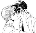  1girl gekkan_shoujo_nozaki-kun greyscale height_difference hori_masayuki implied_kiss kashima_yuu lm_0063 monochrome necktie reverse_trap short_hair 