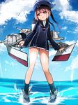  banned_artist blue_sky brown_eyes clothes_writing cloud cloudy_sky day full_body hat holding kantai_collection long_sleeves machinery military military_uniform neckerchief poko_(mammypoko) red_hair sailor_collar sailor_hat short_hair sky solo turret uniform water z3_max_schultz_(kantai_collection) 