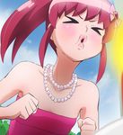  &gt;_&lt; aino_megumi bare_shoulders closed_eyes happinesscharge_precure! haruyama_kazunori jewelry lips necklace pink_hair ponytail precure short_hair solo 