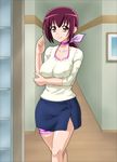  1girl absurdres breast_hold breasts choker collarbone hair_ribbon highres hoshizora_ikuyo large_breasts legs long_hair looking_at_viewer milf ponytail precure purple_eyes purple_hair ribbon skirt smile smile_precure! solo standing t-aoba thighs 