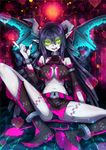  breasts collar demon_girl glowing glowing_eyes green_eyes heart horns large_breasts lock looking_at_viewer pixels spread_legs succubus tongue tongue_out wings 